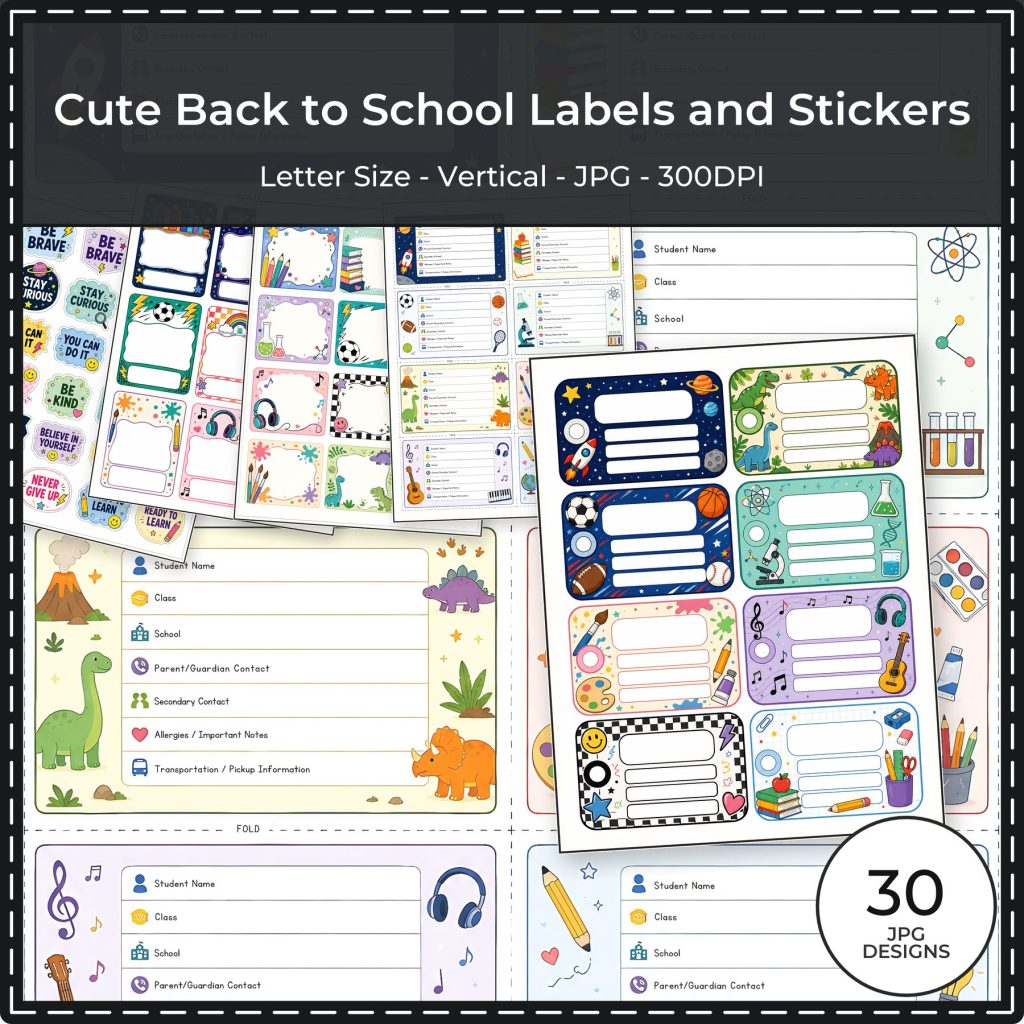 Printable back-to-school labels and school organization designs preview 1