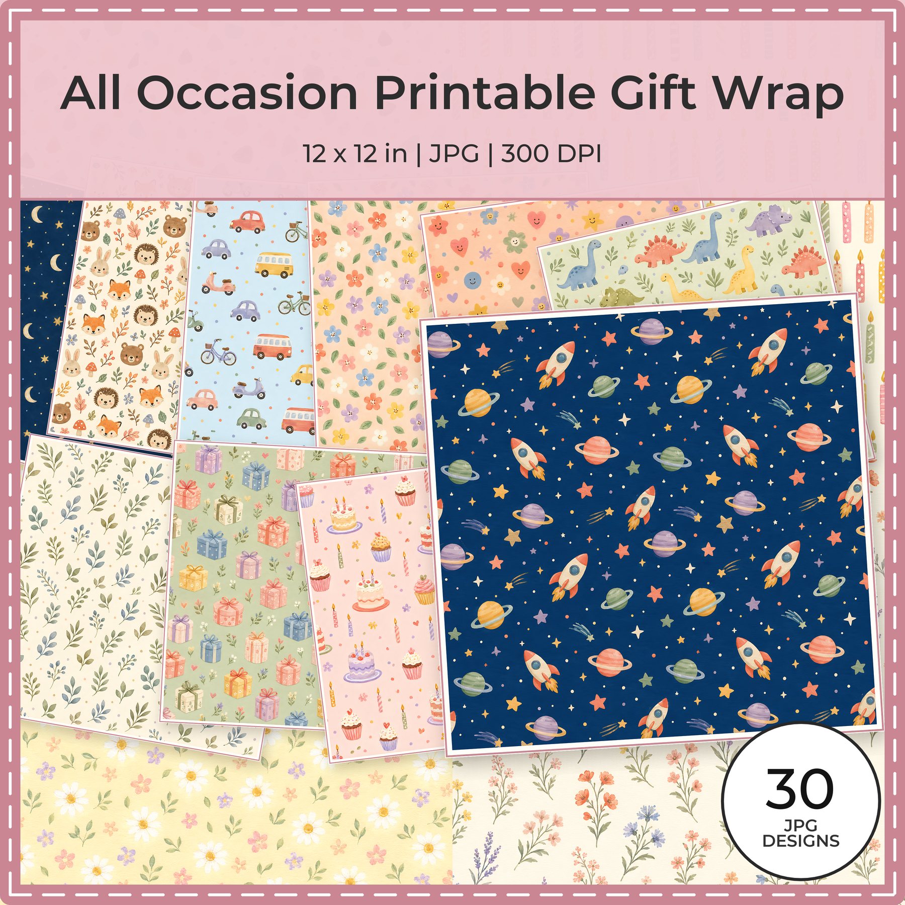All Occasion Printable Gift Wrap Digital Scrapbook Paper