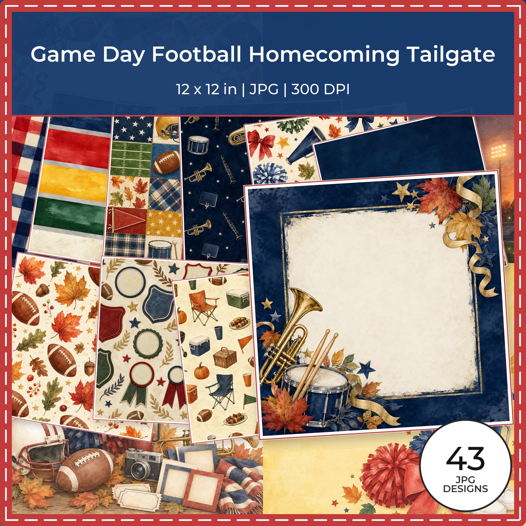 Game Day Football Homecoming Tailgate Digital Scrapbook Papers