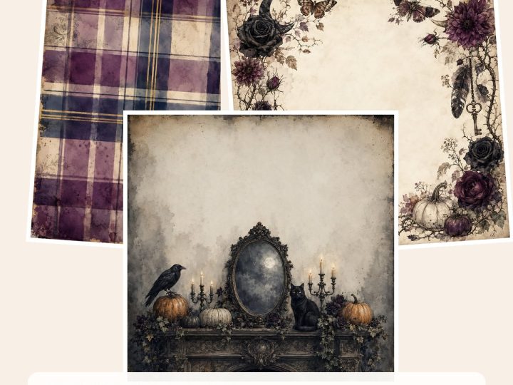 Free Vintage Midnight Halloween – 3 Printable Scrapbook Paper Samples preview