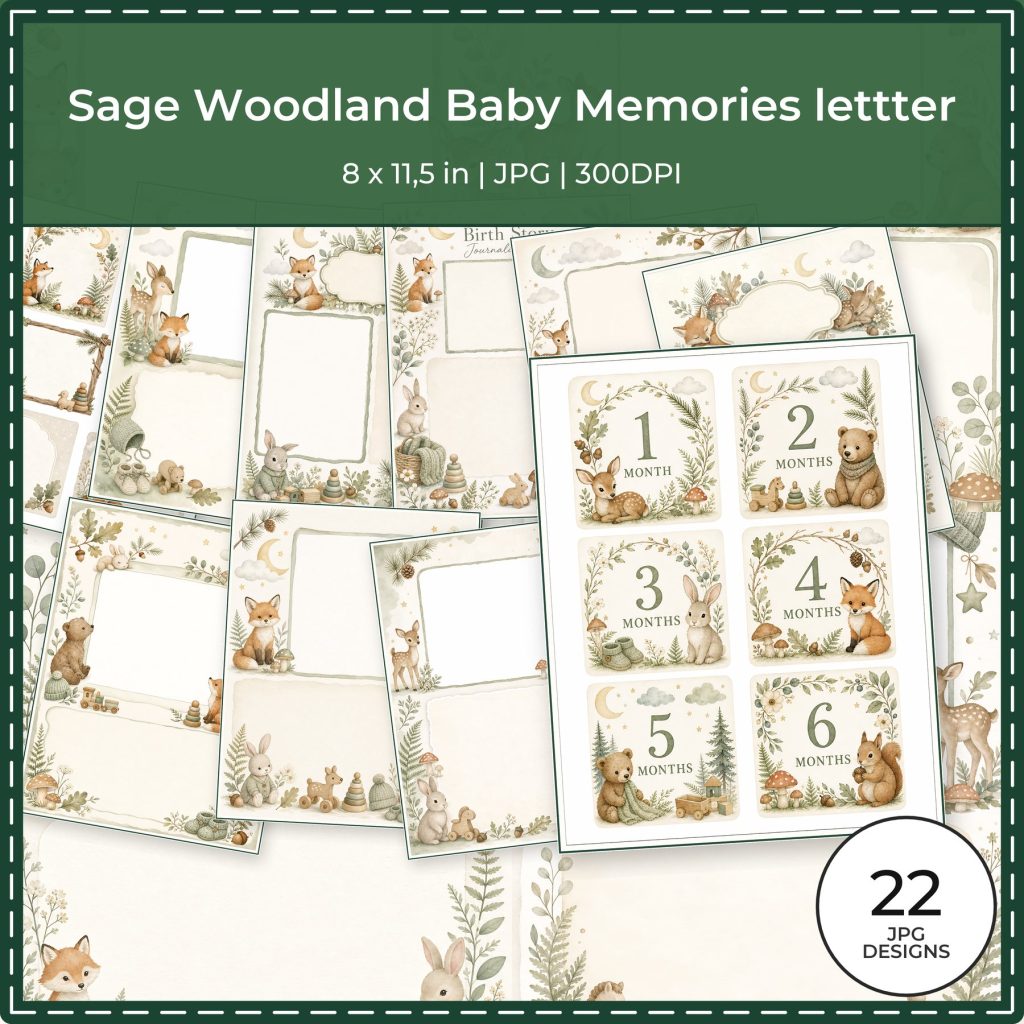 Sage Woodland Baby Memories Letter