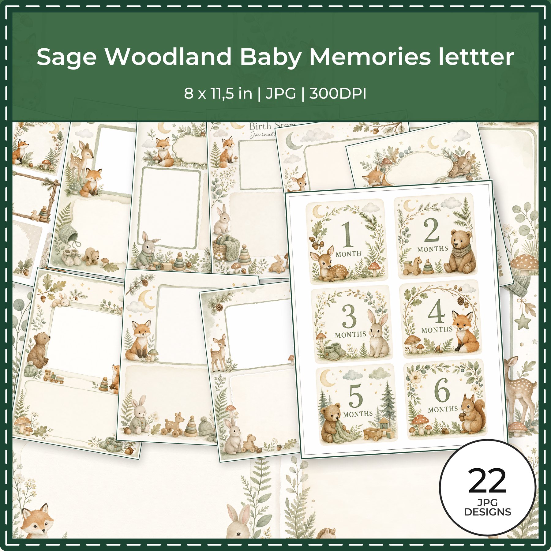 Sage Woodland Baby Memories Letter