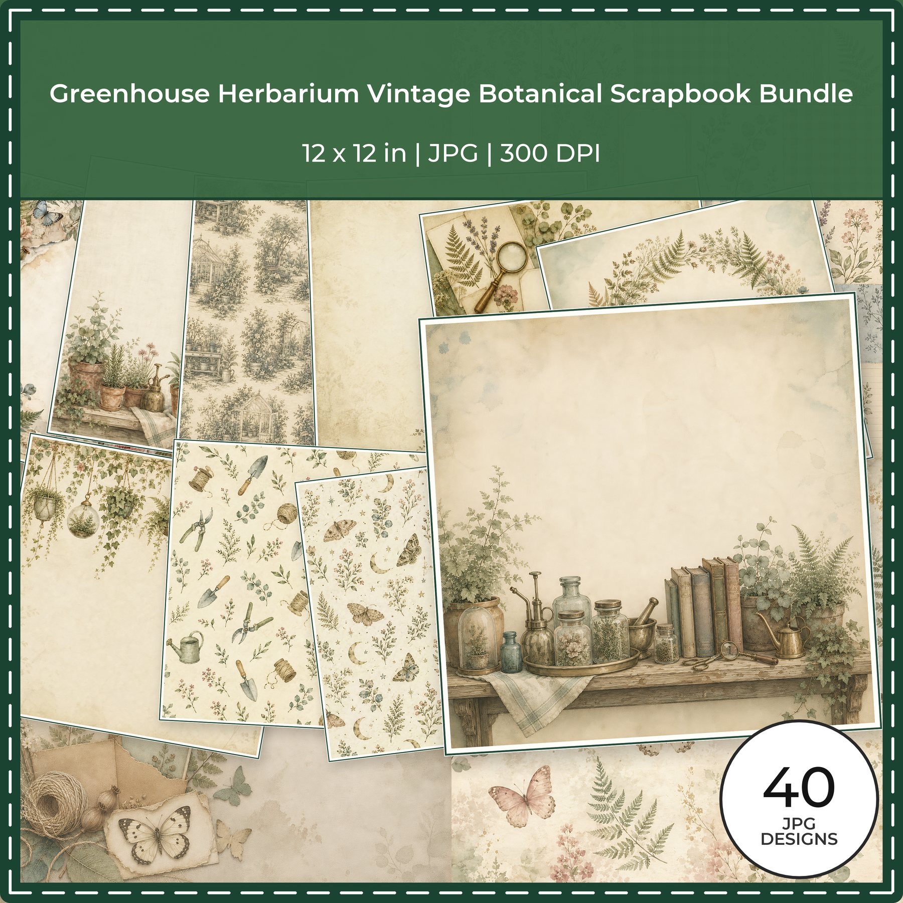 Greenhouse Herbarium Vintage Botanical Scrapbook Bundle