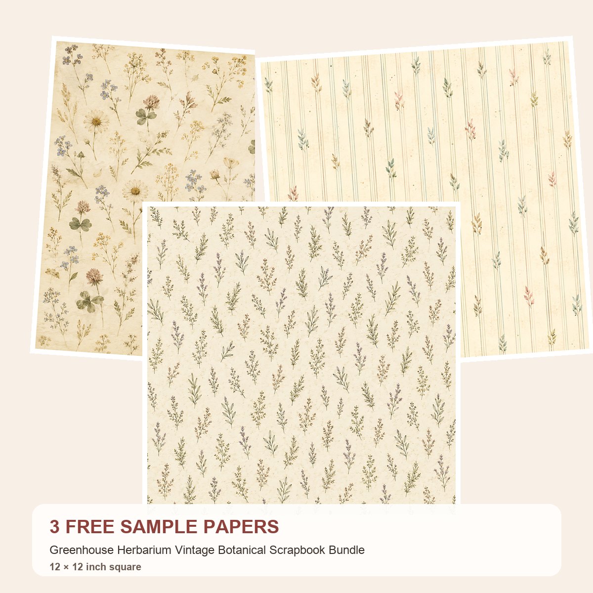 Free Greenhouse Herbarium Vintage Botanical Scrapbook Bundle – 3 Printable Sample Papers