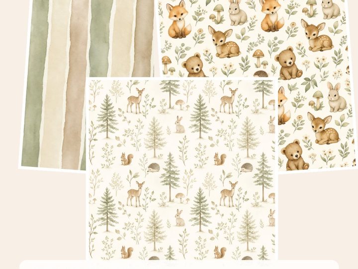 Free Sage Woodland Baby Memories – 3 Printable Scrapbook Paper Samples preview