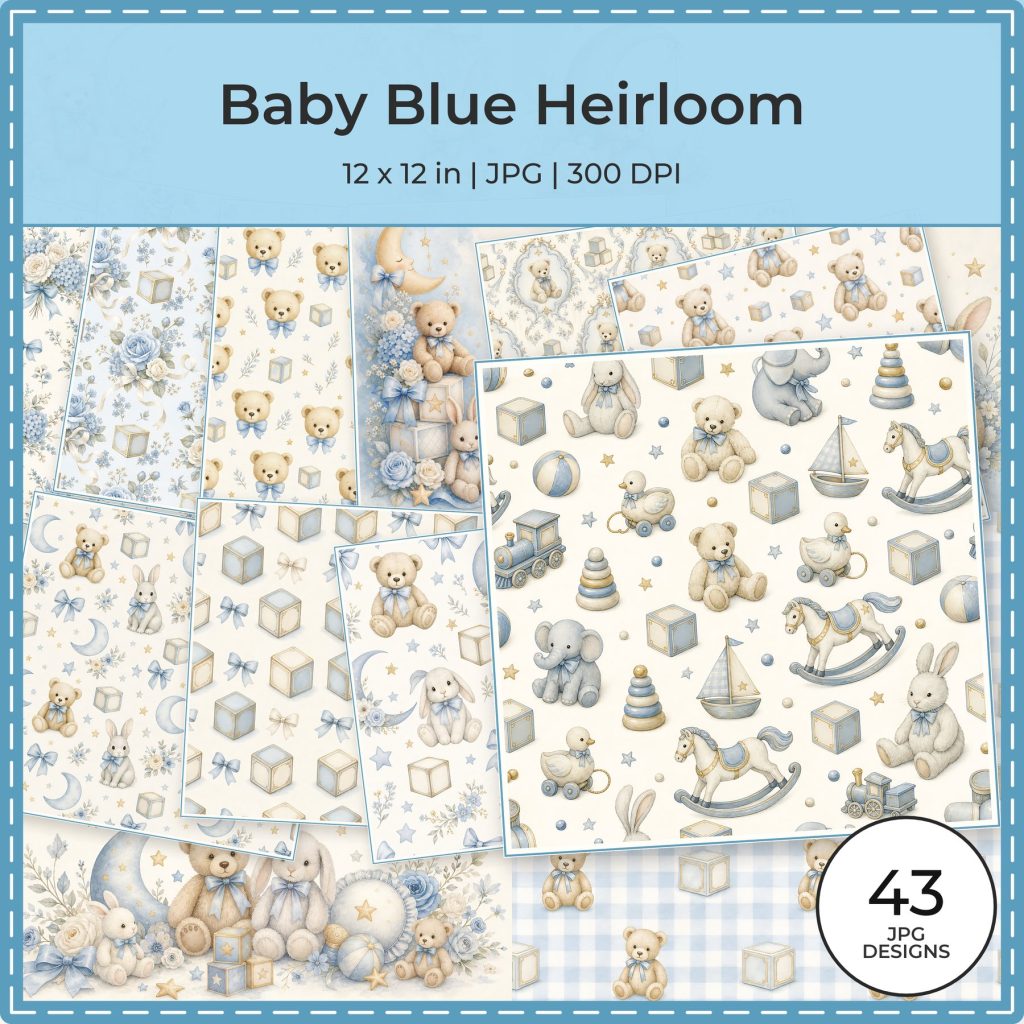 Baby Blue Heirloom Digital Scrapbook Paper