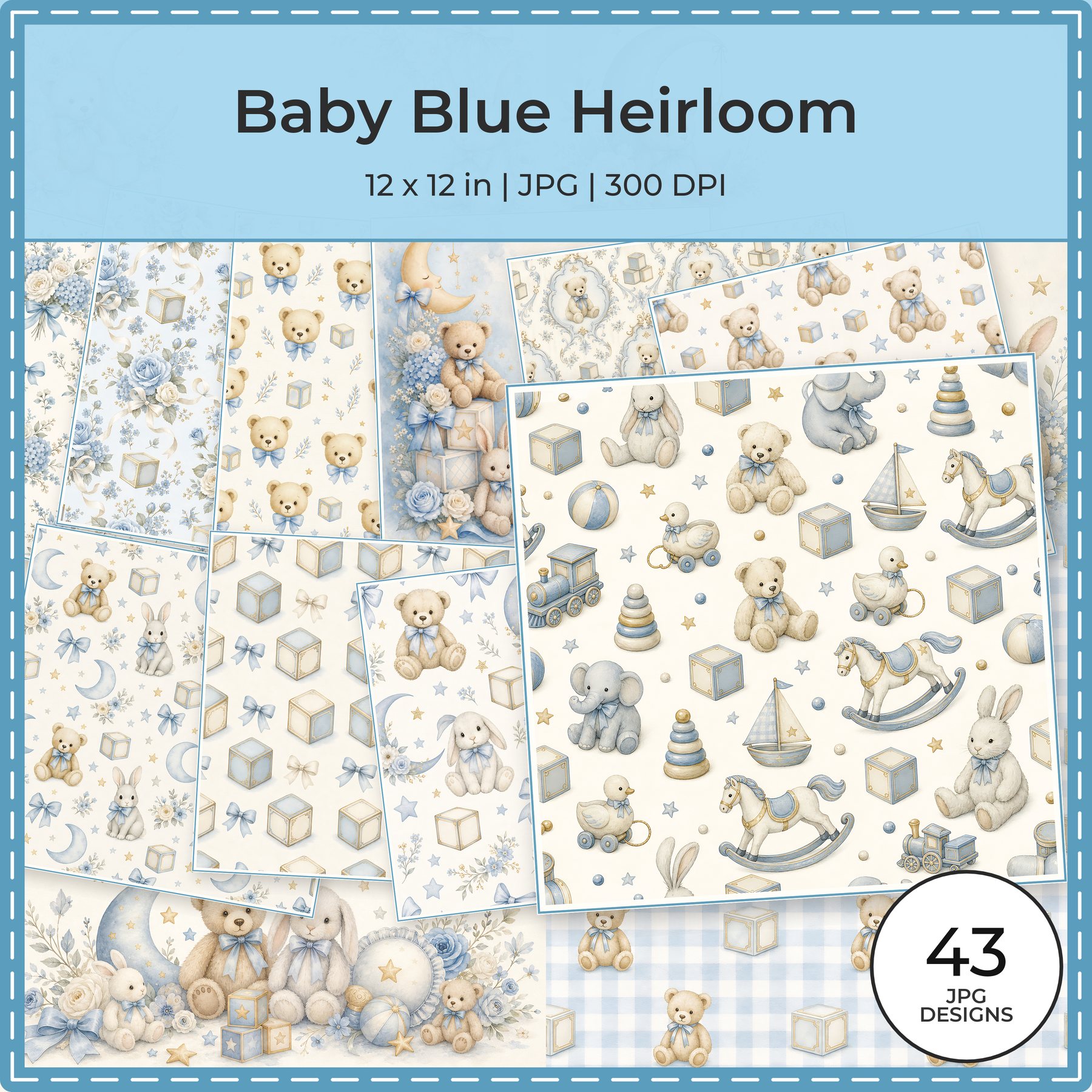 Baby Blue Heirloom Digital Scrapbook Paper