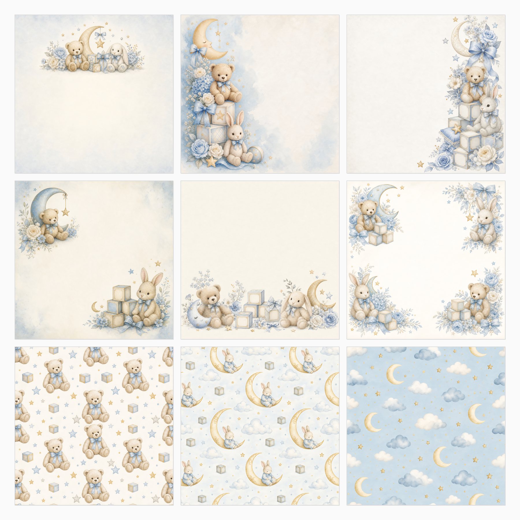 Baby Blue Heirloom Digital Scrapbook Paper preview 4