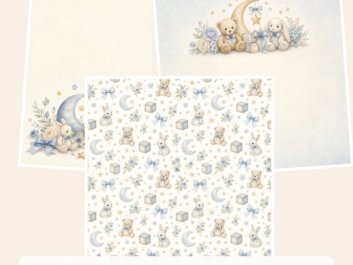 Free Baby Blue Heirloom – 3 Printable Scrapbook Paper Samples preview