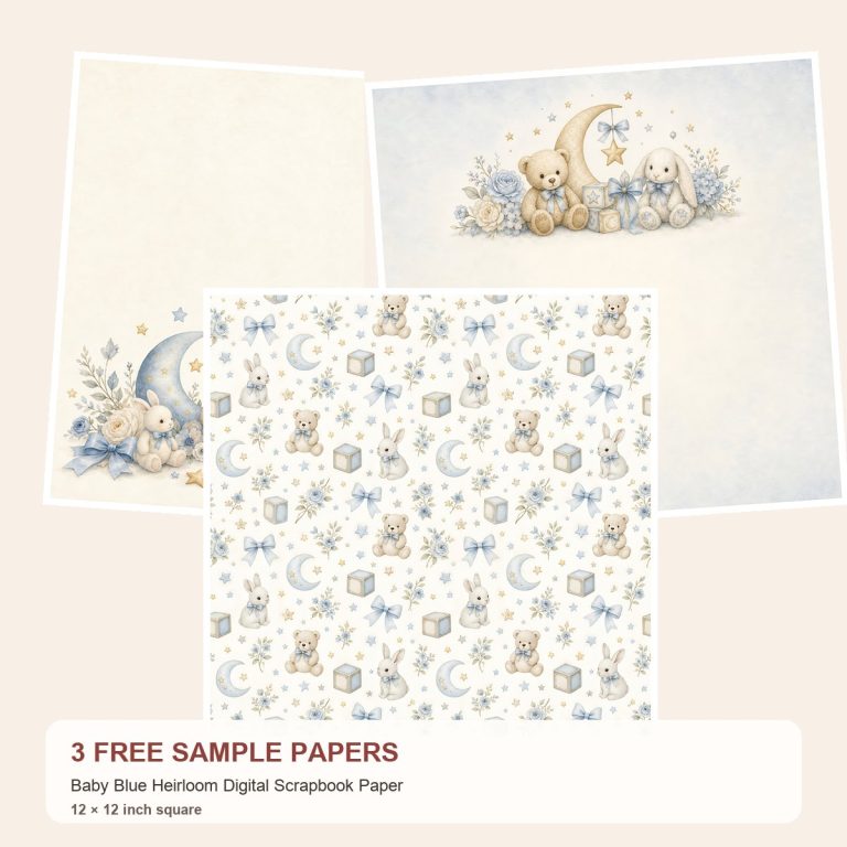 Free Baby Blue Heirloom – 3 Printable Scrapbook Paper Samples preview