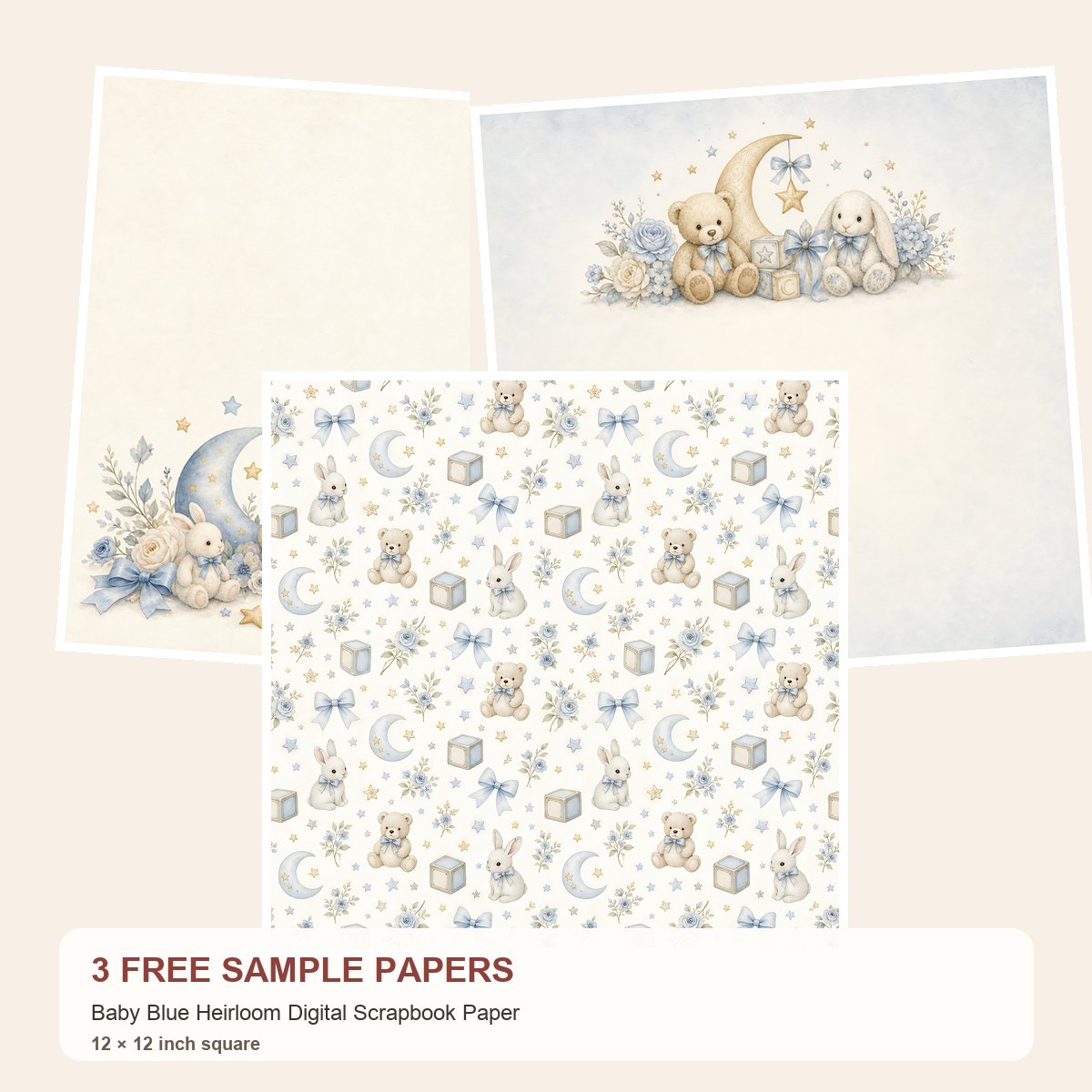 Free Baby Blue Heirloom – 3 Printable Scrapbook Paper Samples
