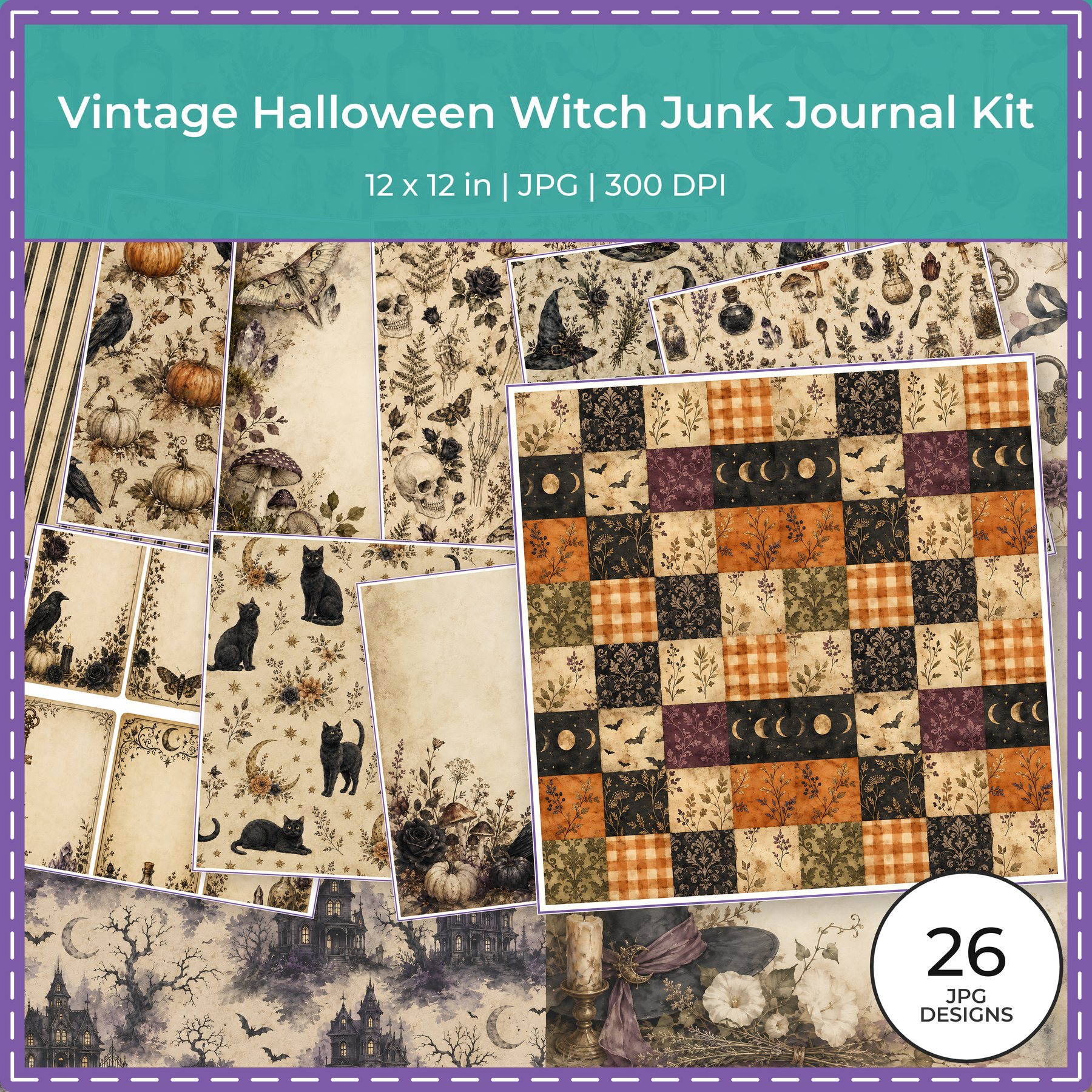 Vintage Halloween Witch Junk Journal Kit