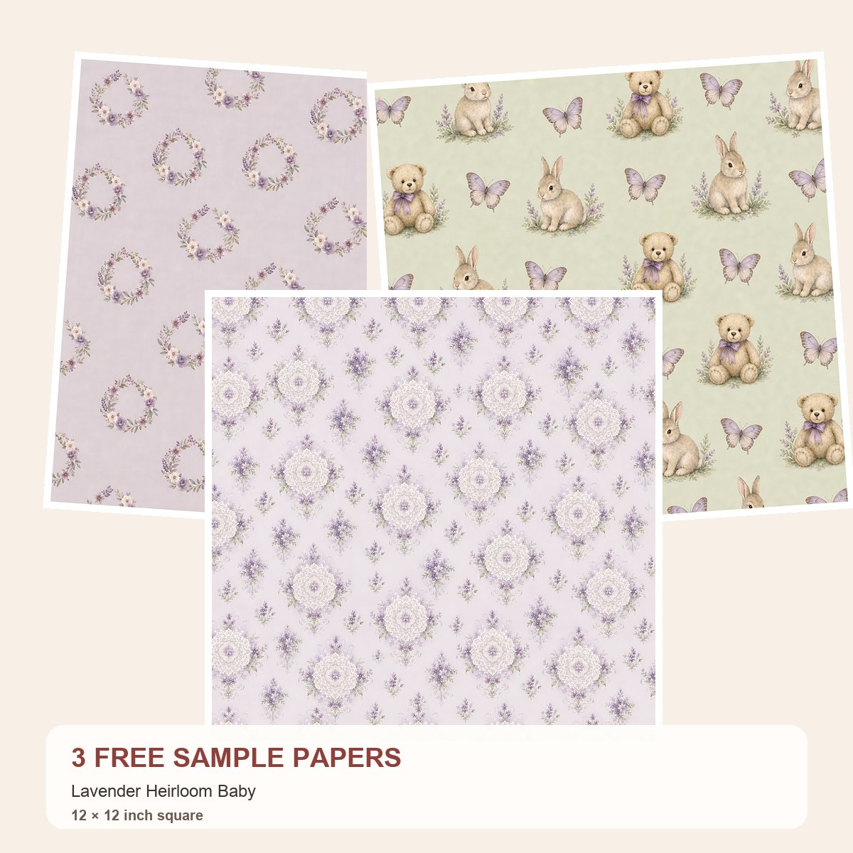 Free Lavender Heirloom Baby – 3 Printable Scrapbook Paper Samples