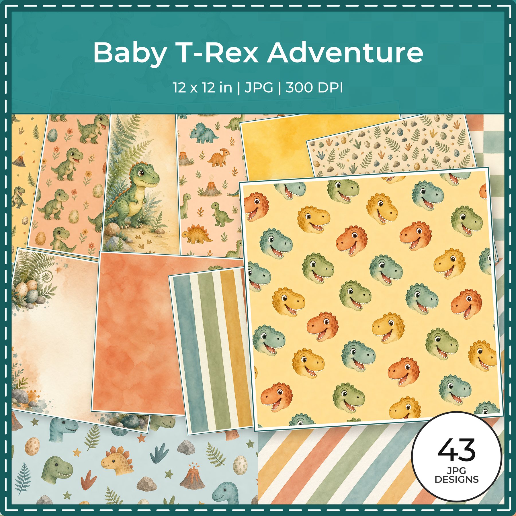 Baby T-Rex Adventure Digital Scrapbook Papers