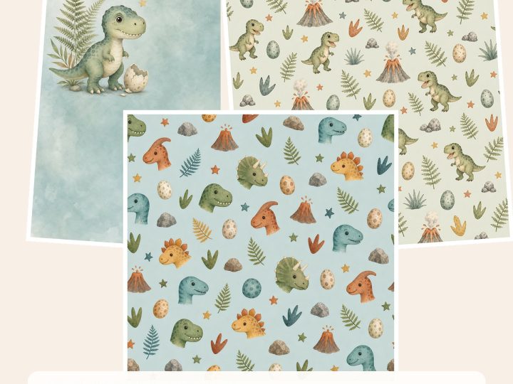 Free Baby T-Rex Adventure – 3 Printable Scrapbook Paper Samples preview
