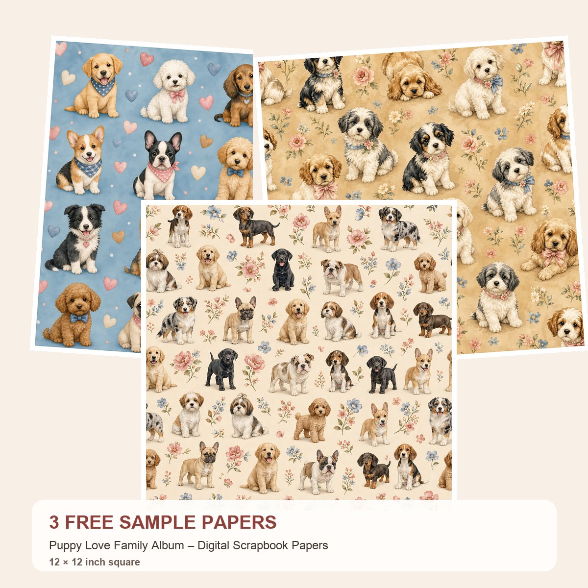Free Puppy Love Family Album – 3 Printable Paper Samples