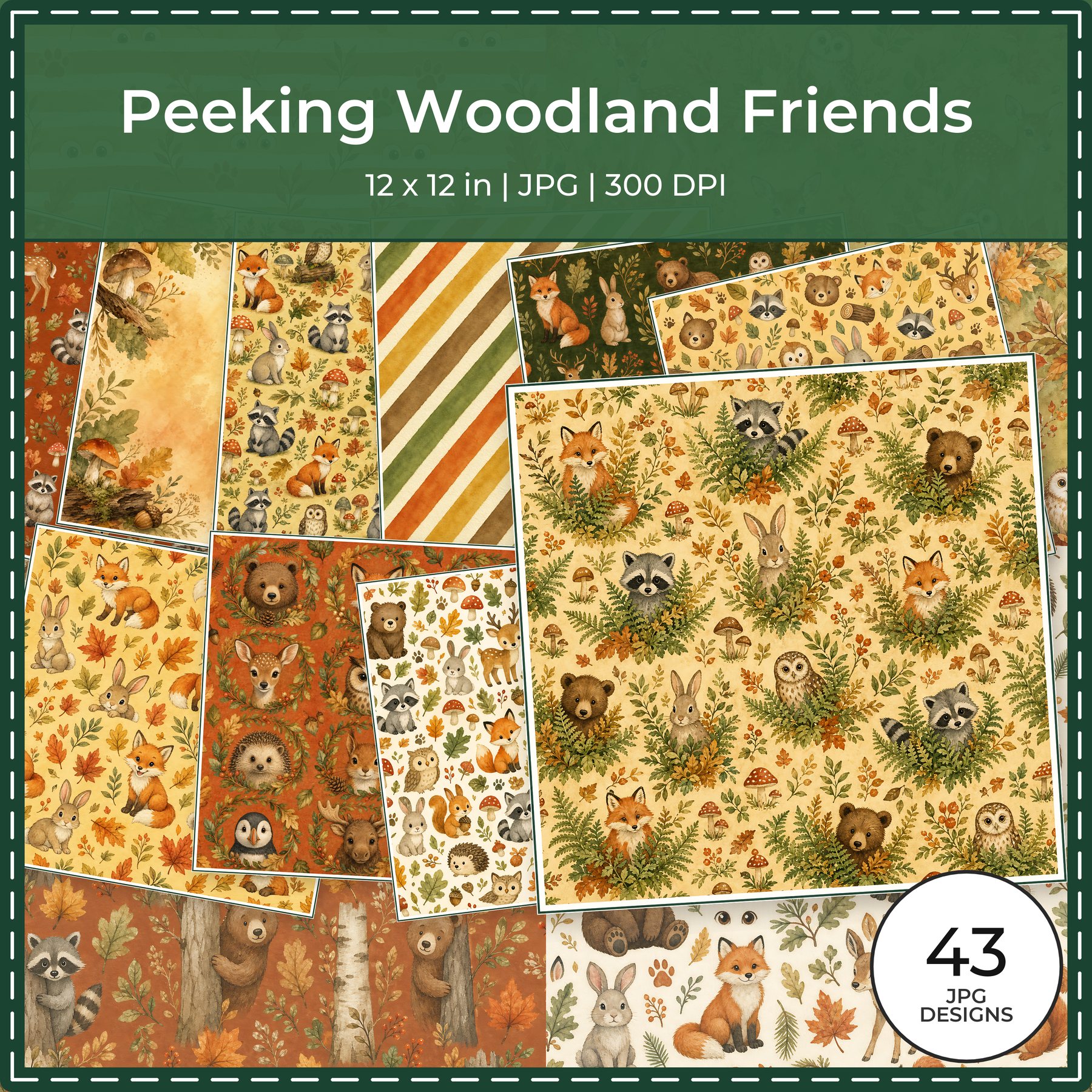 Peeking Woodland Friends Digital Scrapbook Paper