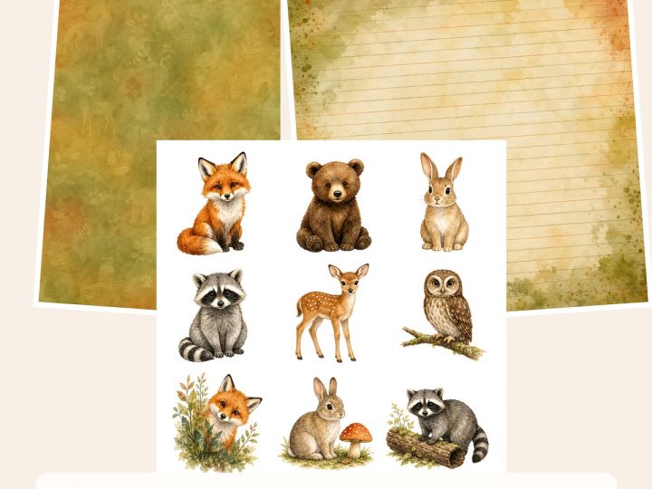 Free Peeking Woodland Friends – 3 Printable Scrapbook Paper Samples preview