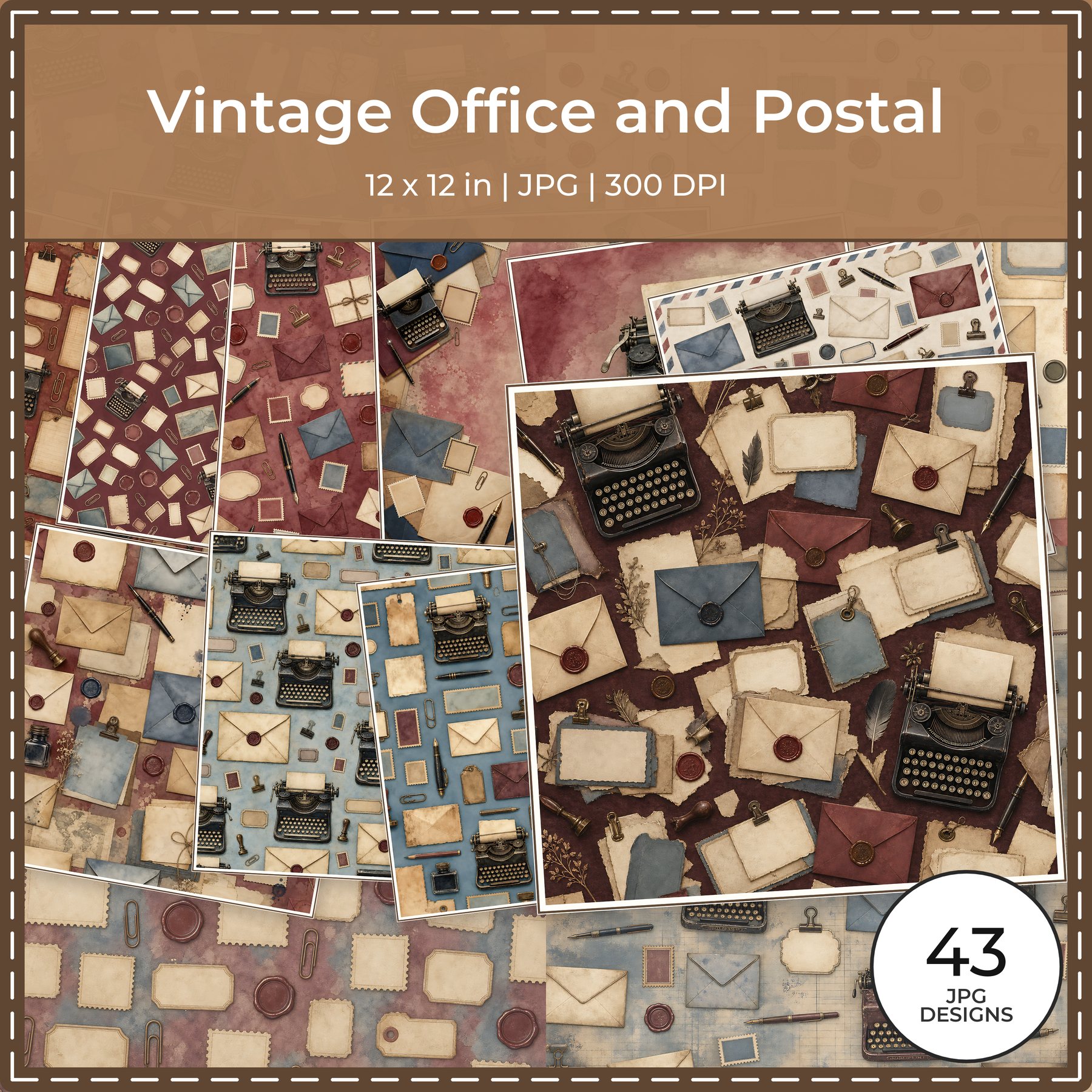 Vintage Office and Postal Digital Scrapbook Papers