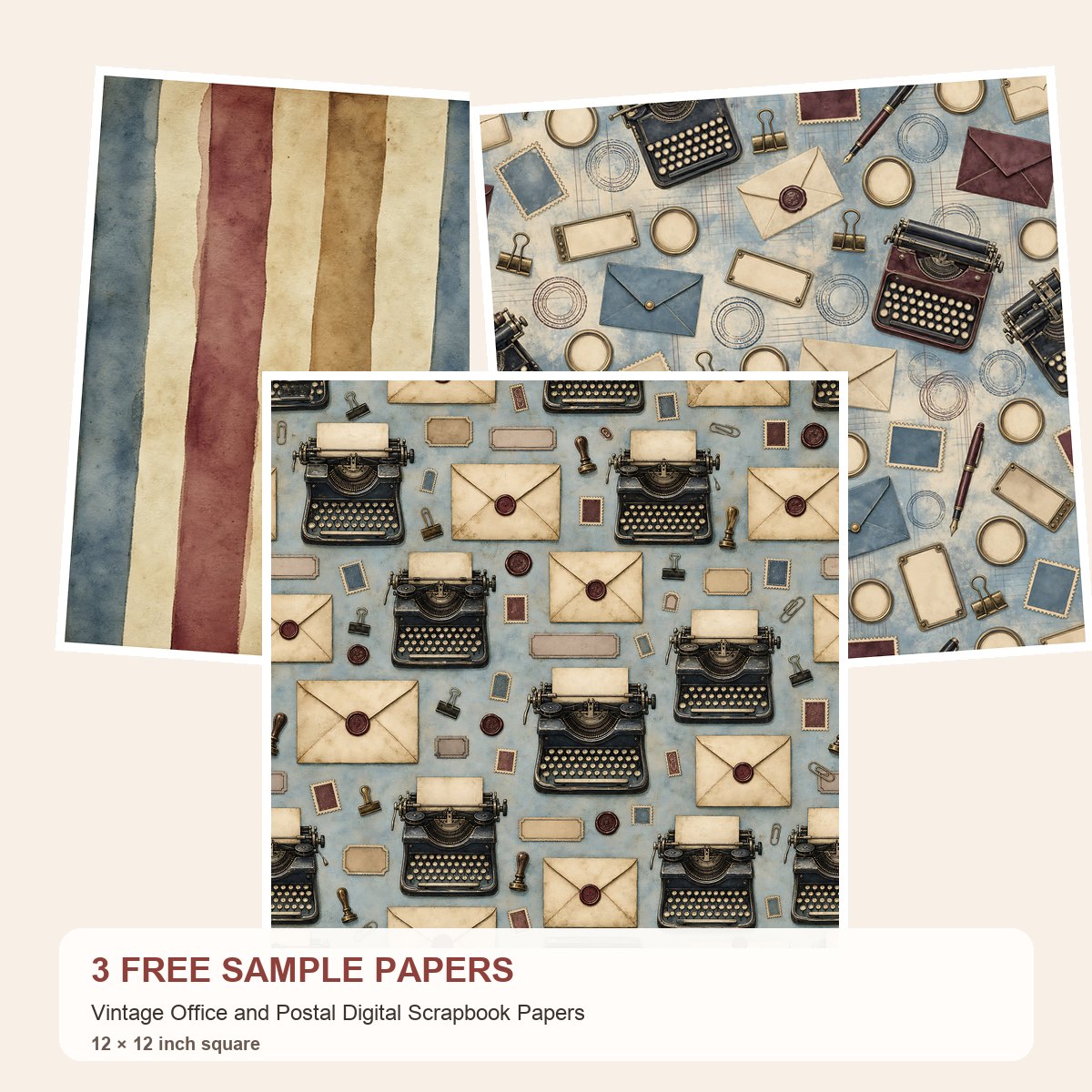 Free Vintage Office and Postal – 3 Printable Scrapbook Paper Samples