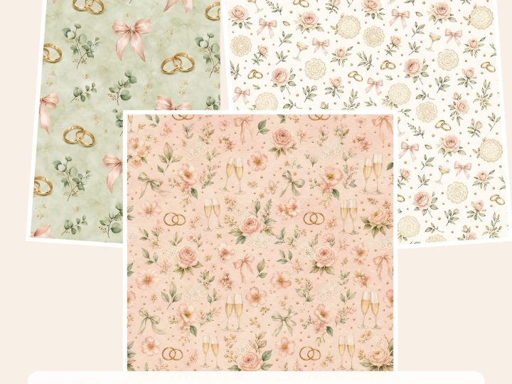 Free Elegant Wedding Blush & Sage – 3 Printable Scrapbook Paper Samples