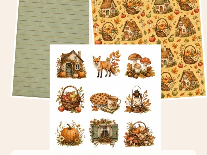 Free Autumn Cottagecore Harvest – 3 Printable Scrapbook Paper Samples