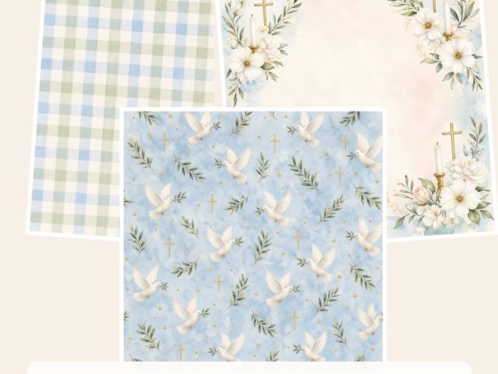 Free Baptism & First Communion – 3 Printable Scrapbook Paper Samples