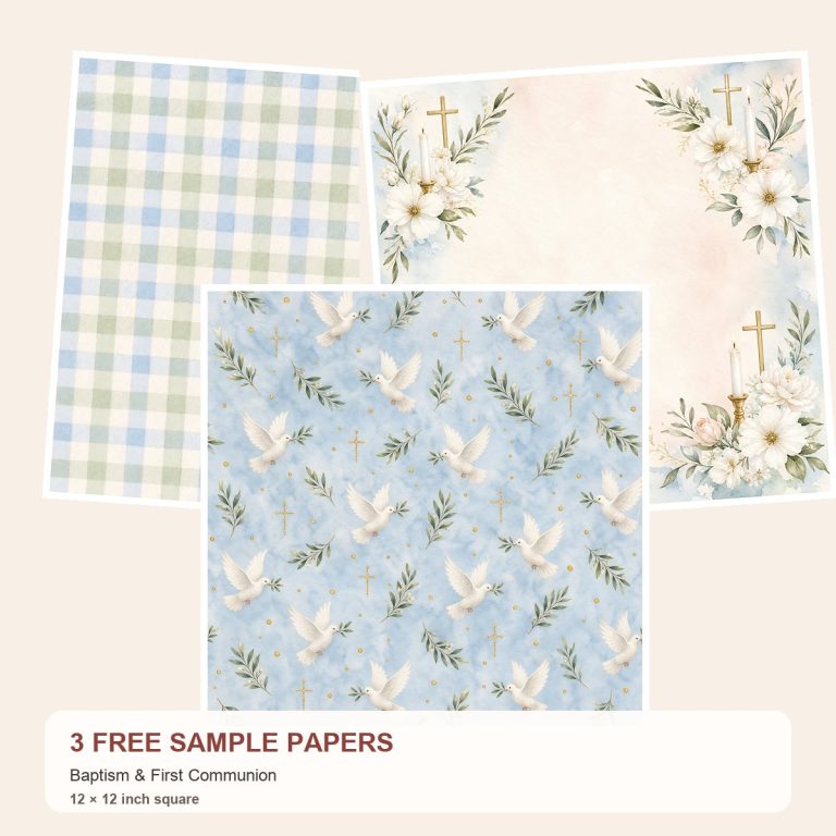 Free Baptism & First Communion – 3 Printable Scrapbook Paper Samples preview