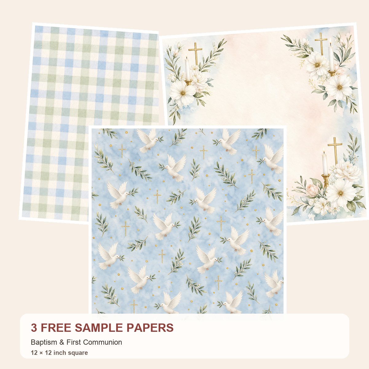 Free Baptism & First Communion – 3 Printable Scrapbook Paper Samples