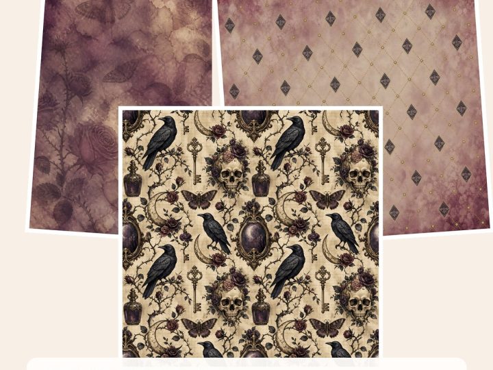 Free Gothic Botanical Halloween – 3 Printable Scrapbook Paper Samples