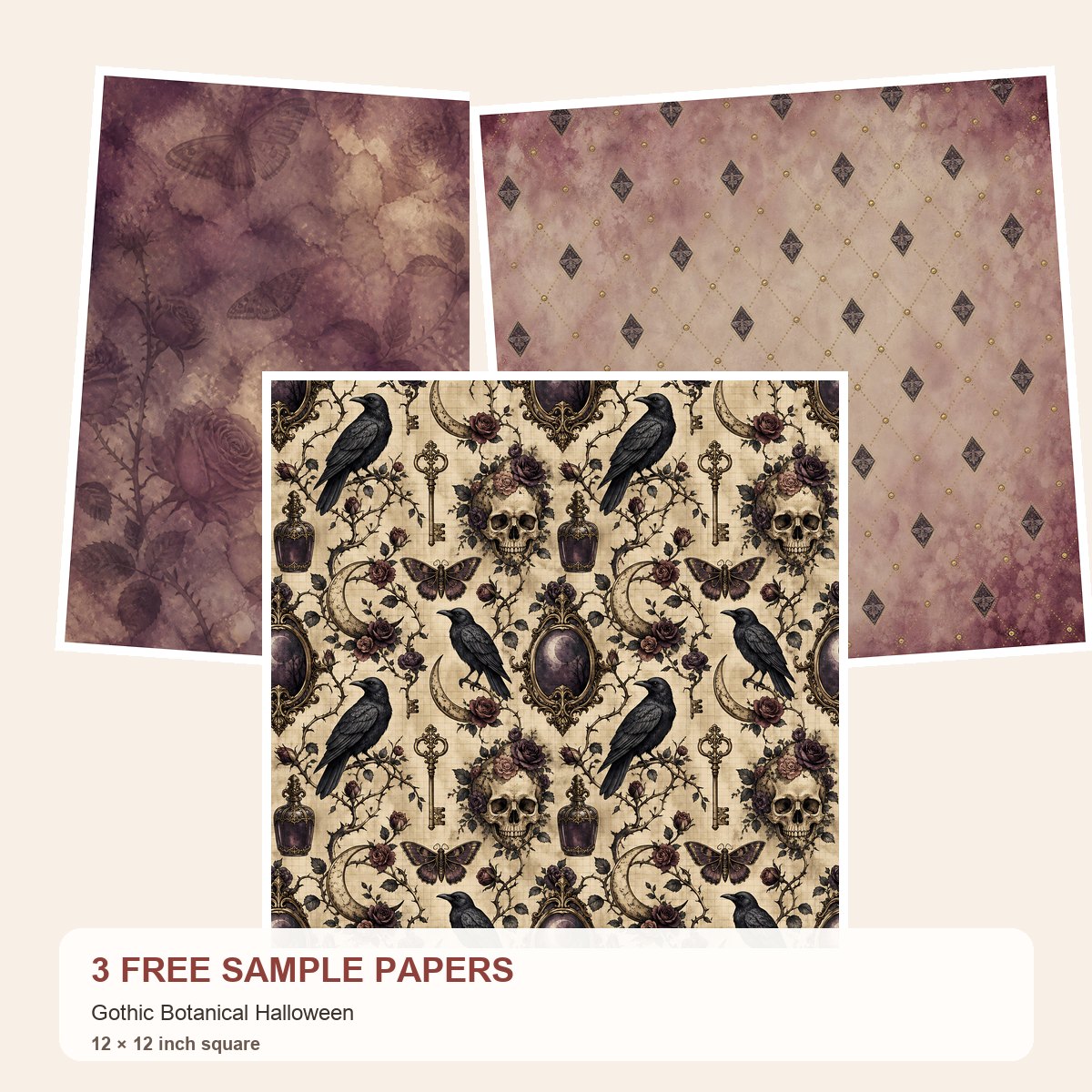 Free Gothic Botanical Halloween – 3 Printable Scrapbook Paper Samples