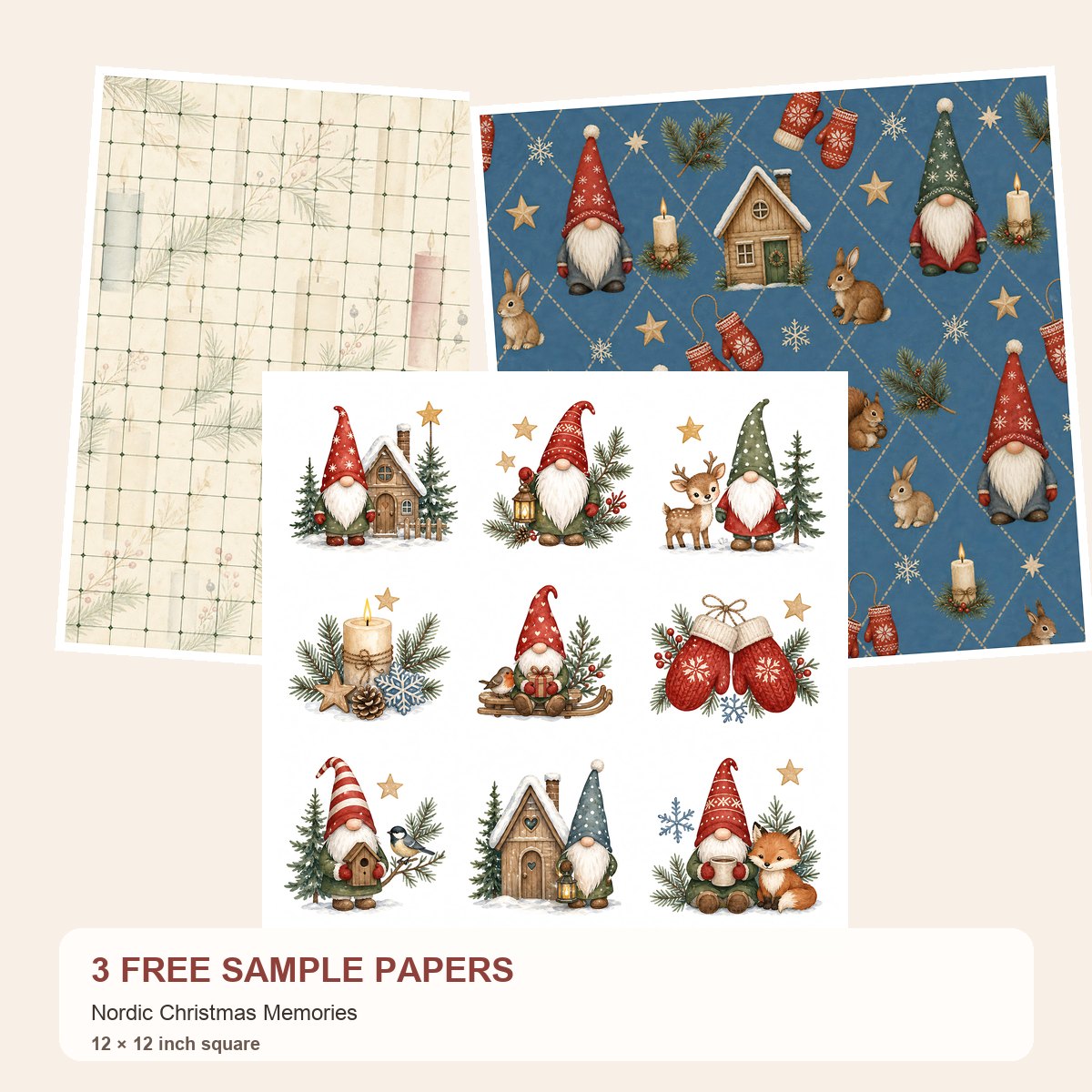 Free Nordic Christmas Memories – 3 Printable Scrapbook Paper Samples