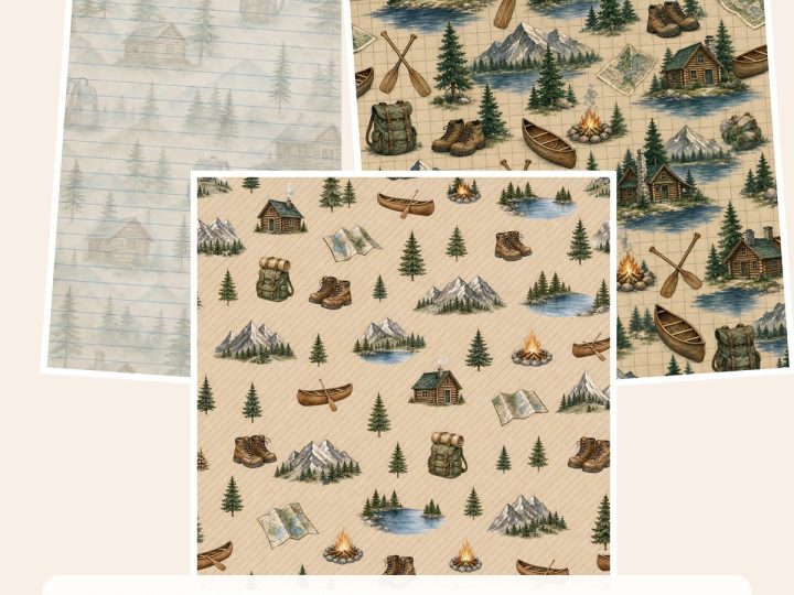 Free Mountain Cabin Adventure – 3 Printable Scrapbook Paper Samples