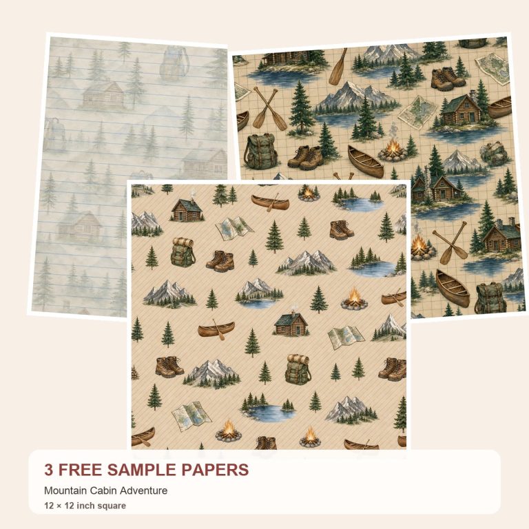 Free Mountain Cabin Adventure – 3 Printable Scrapbook Paper Samples preview