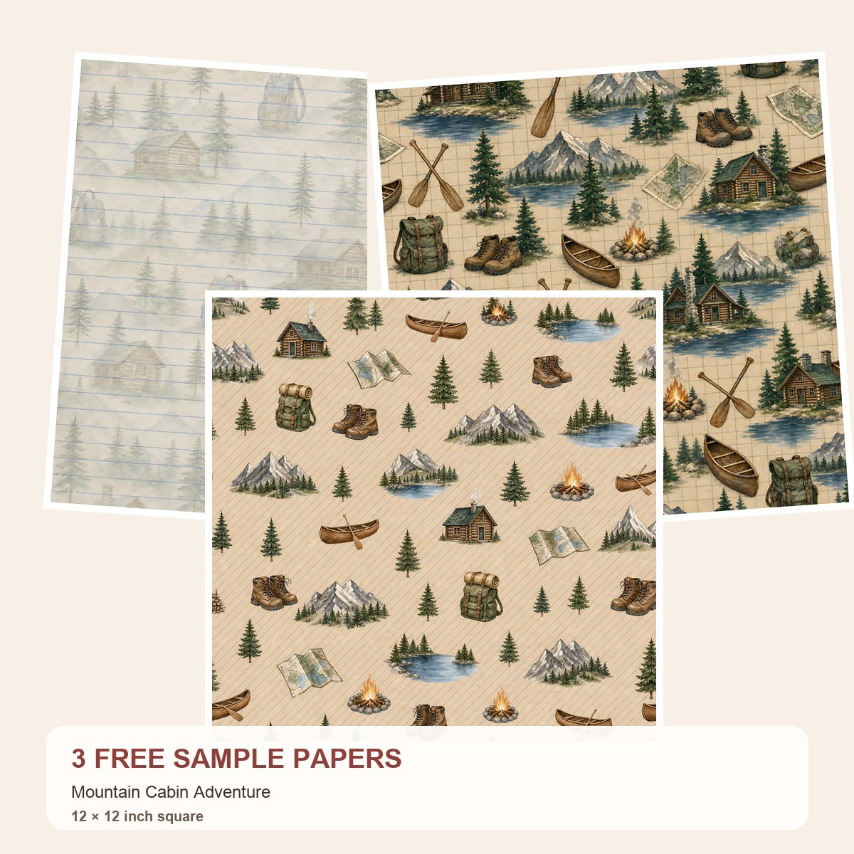 Free Mountain Cabin Adventure – 3 Printable Scrapbook Paper Samples