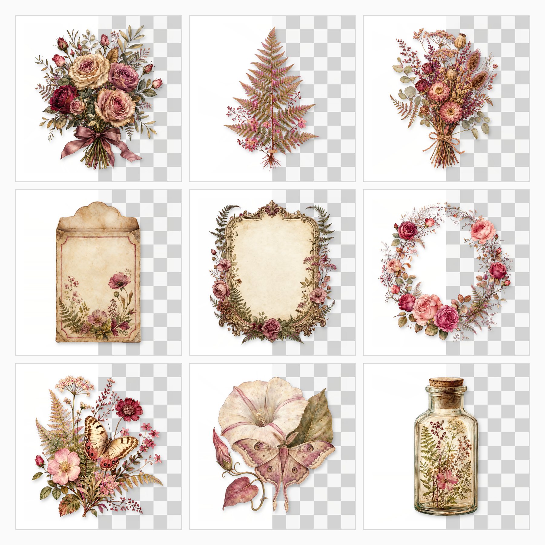 Victorian Botanical Digital Paper & PNG Bundle, 25 Papers + 26 Herbarium Elements, Commercial Use preview 2