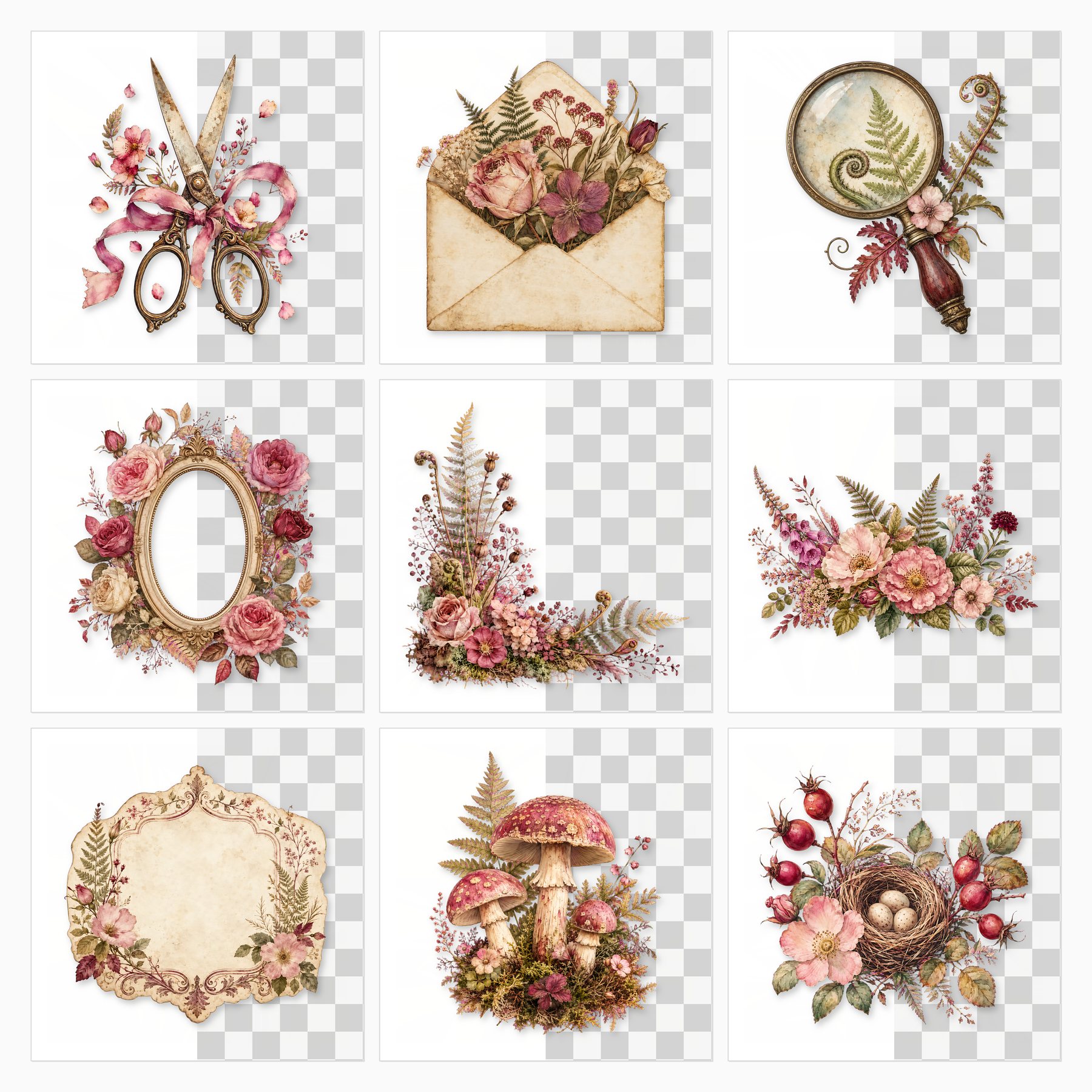 Victorian Botanical Digital Paper & PNG Bundle, 25 Papers + 26 Herbarium Elements, Commercial Use preview 3