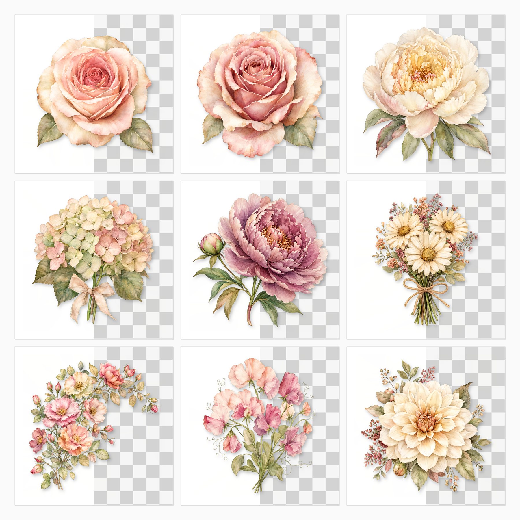 Romantic Rose Garden Digital Paper & PNG Bundle, 12 Papers + 38 Floral Elements, Commercial Use preview 2