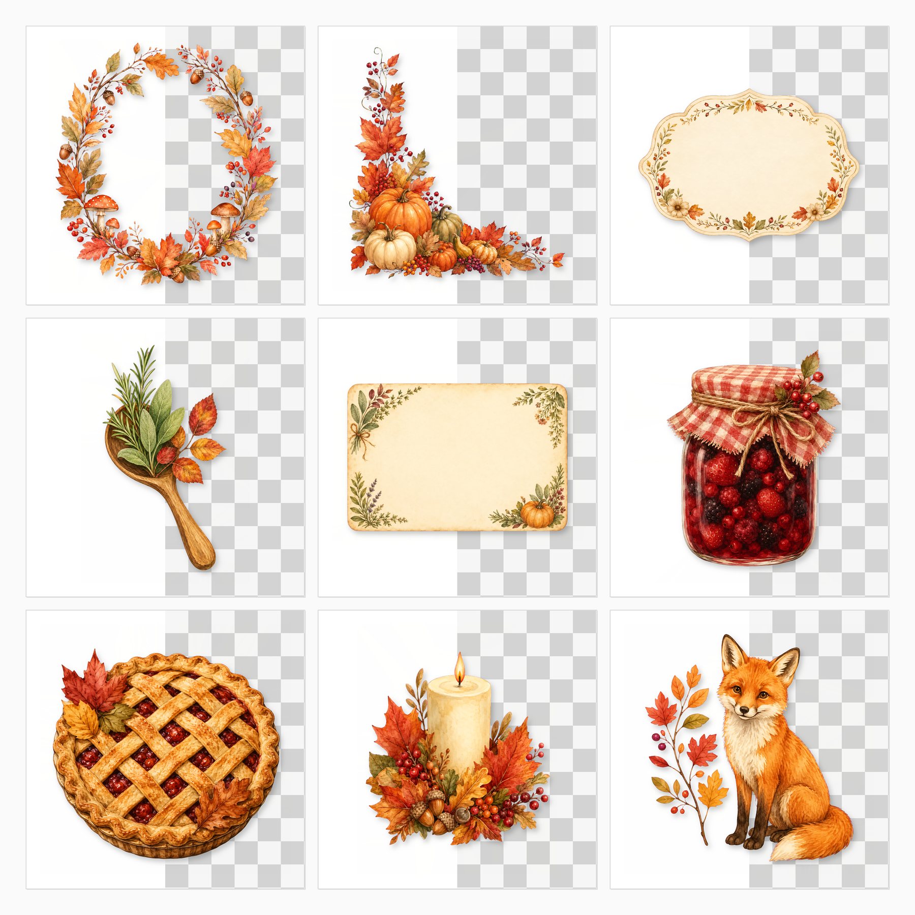 Cozy Autumn Cottage Digital Paper & PNG Bundle, 18 Papers + 30 Fall Elements, Commercial Use preview 4
