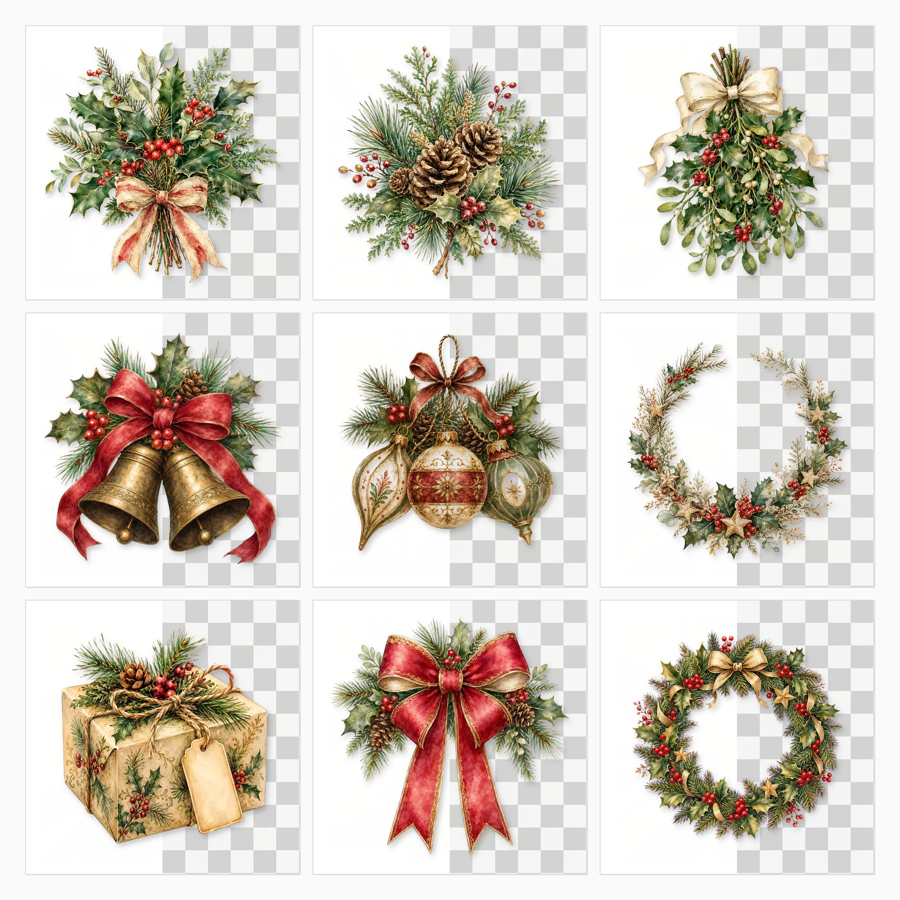 Victorian Christmas Digital Paper & PNG Bundle, 23 Papers + 28 Holiday Elements, Commercial Use preview 2