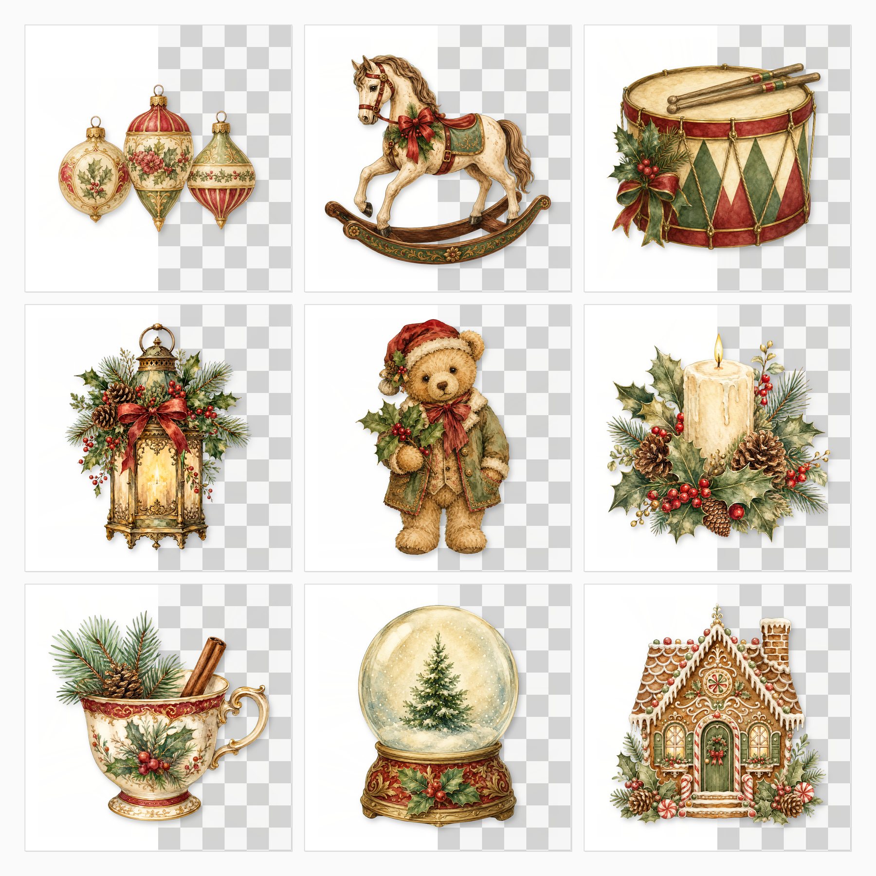 Victorian Christmas Digital Paper & PNG Bundle, 23 Papers + 28 Holiday Elements, Commercial Use preview 3