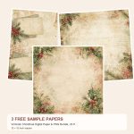 Free Victorian Christmas Digital Paper & PNG Bundle, 23 Papers + 28 Holiday Elements, Commercial Use – 3 Printable Scrapbook Paper Samples preview