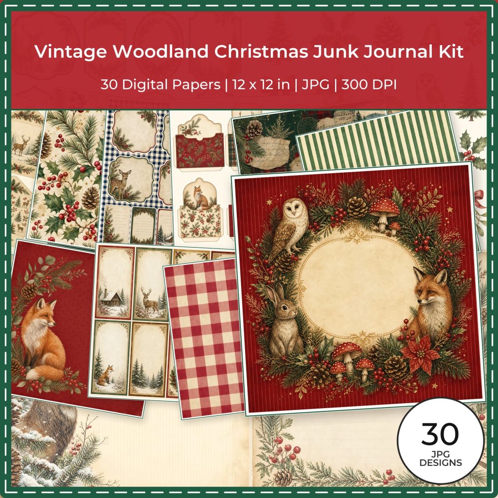 Vintage Woodland Christmas Junk Journal Kit