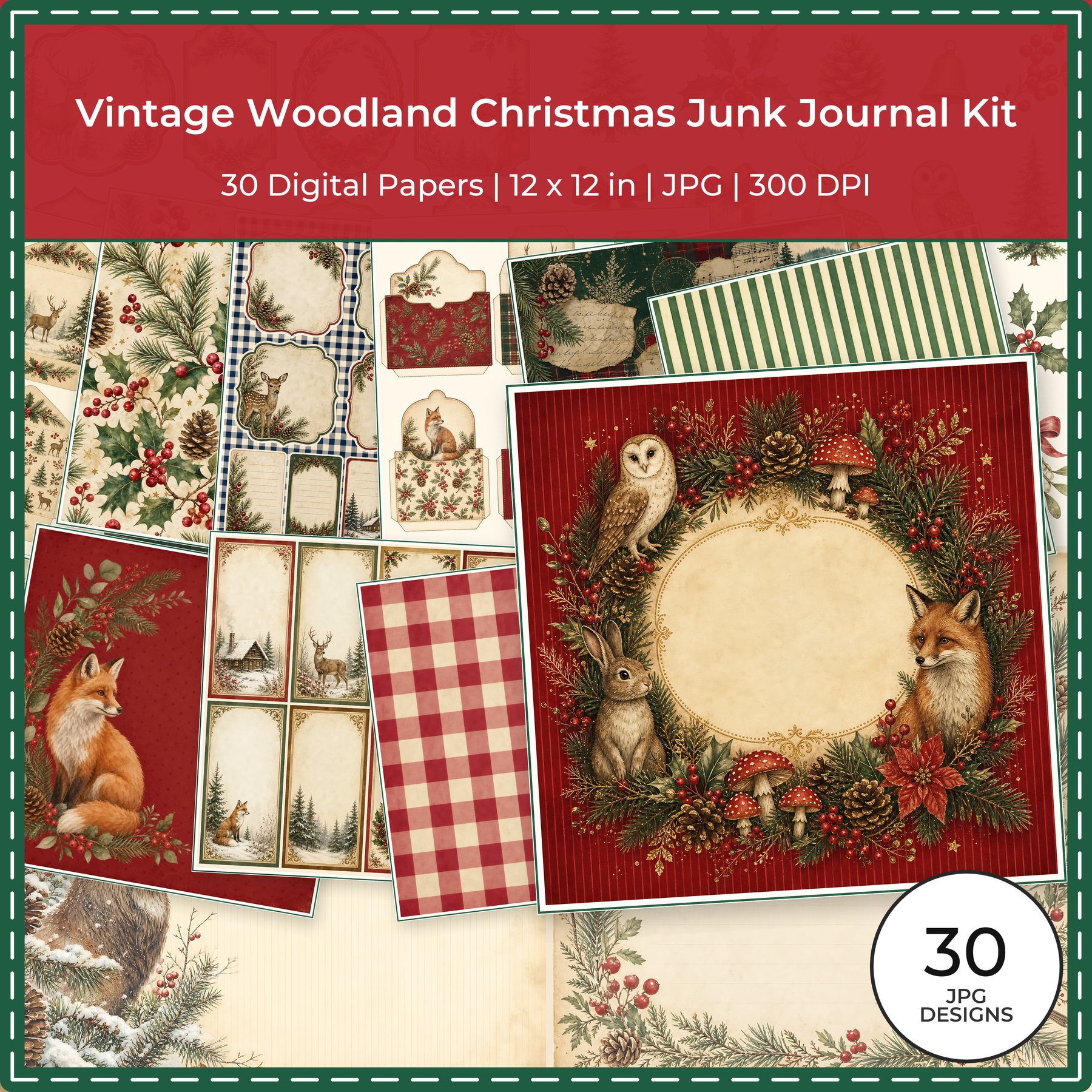 Vintage Woodland Christmas Junk Journal Kit