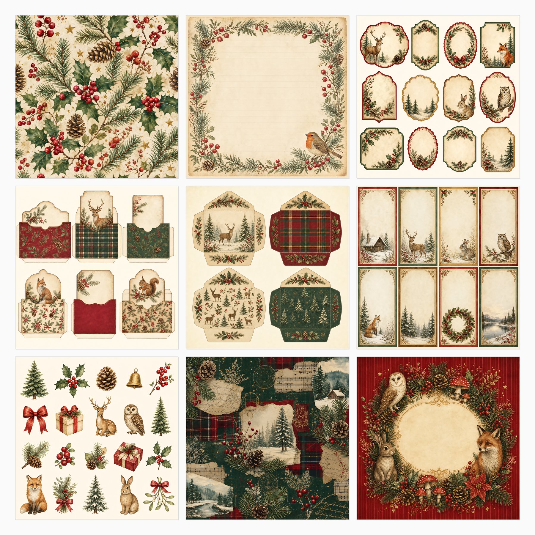 Vintage Woodland Christmas Junk Journal Kit preview 2