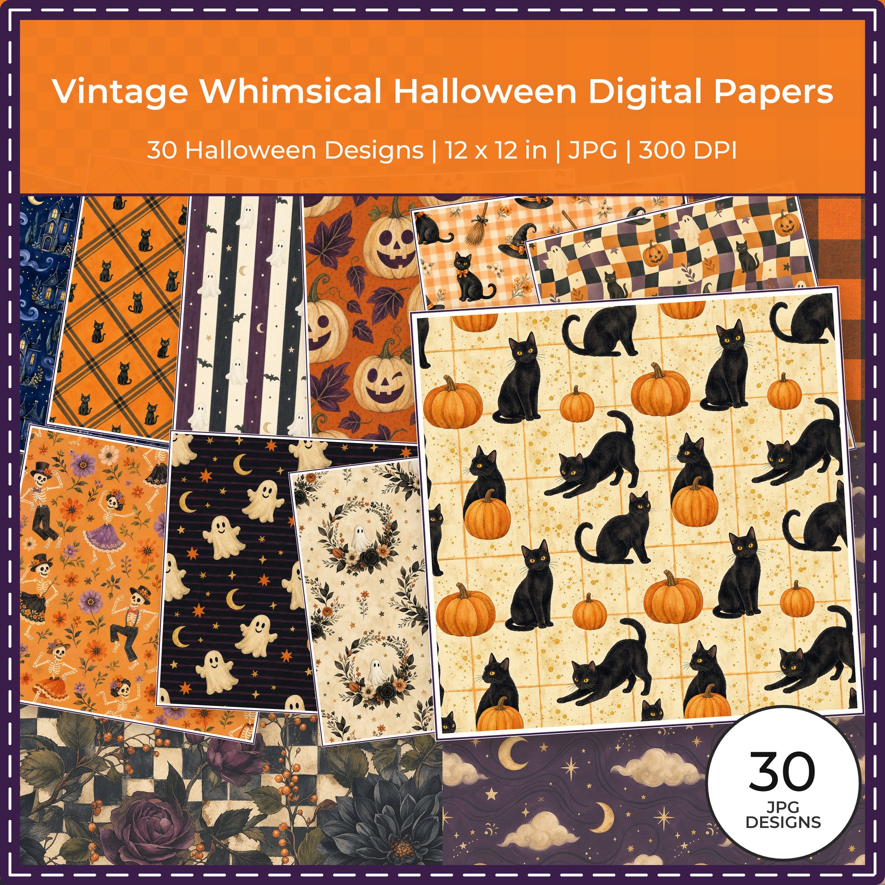Vintage Whimsical Halloween Digital Papers