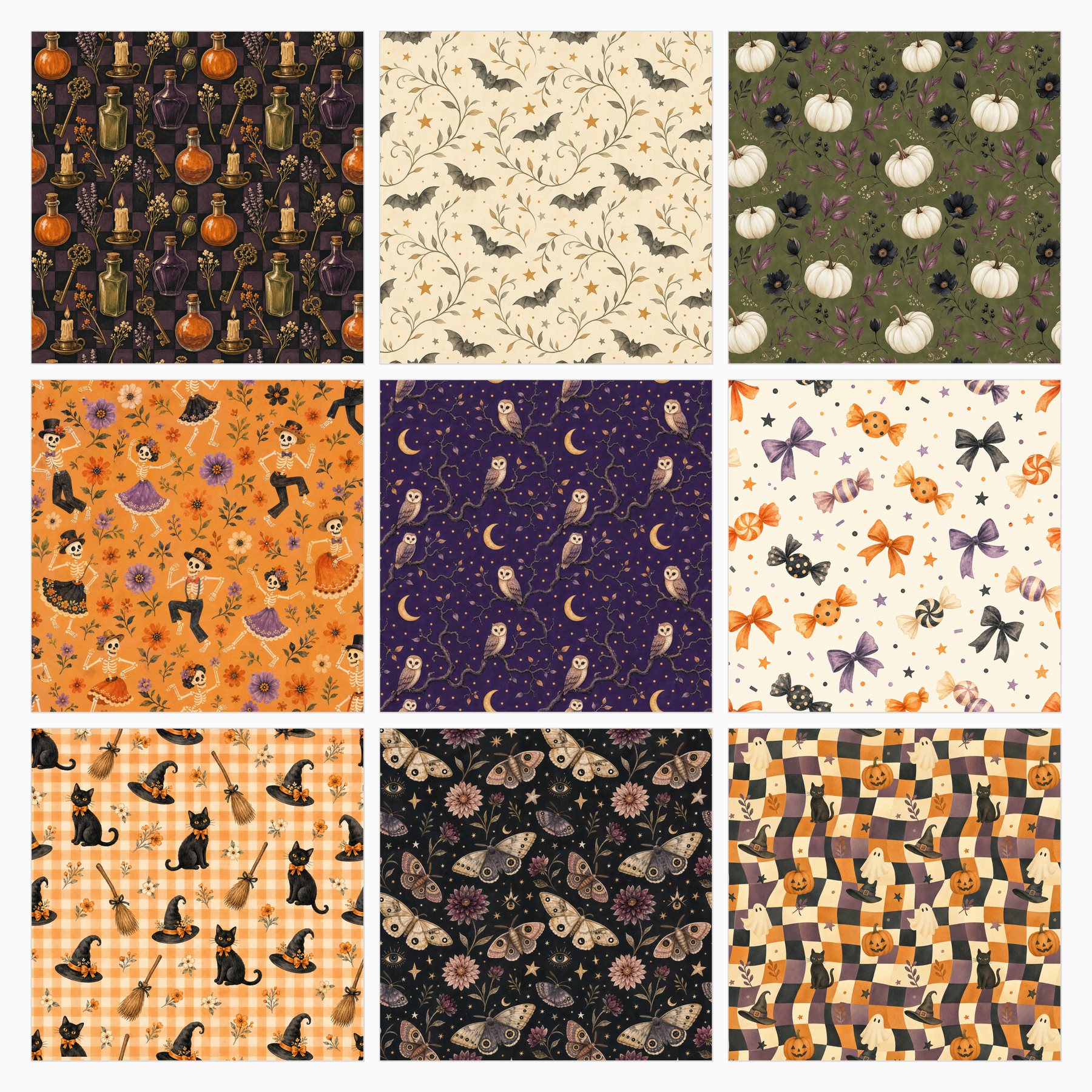Vintage Whimsical Halloween Digital Papers preview 3