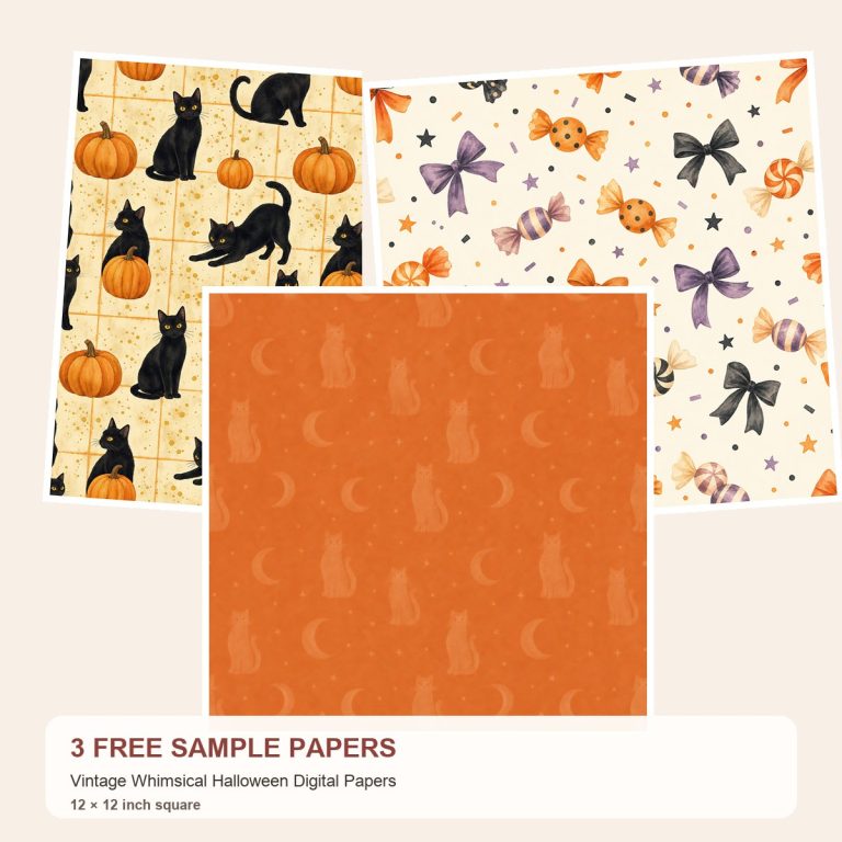Free Vintage Whimsical Halloween Digital Papers – 3 Printable Scrapbook Paper Samples preview