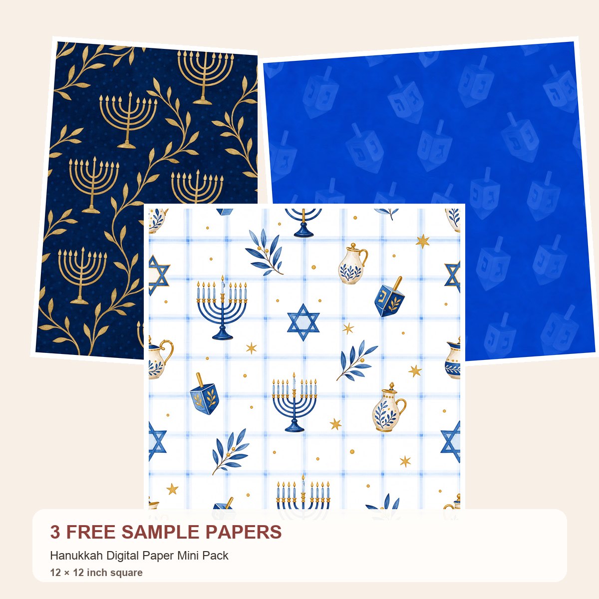Free Hanukkah Digital Paper Mini Pack – 3 Printable Scrapbook Paper Samples
