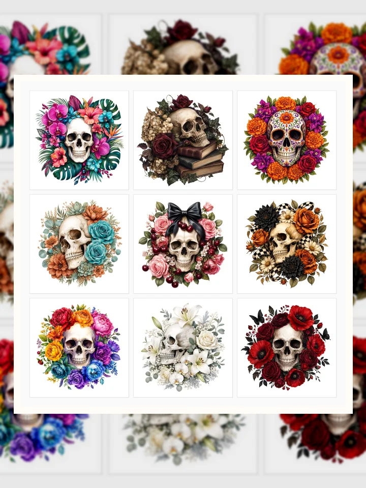7 Floral Skull Clipart Ideas for Halloween Scrapbooking and Crafts visual story illustration